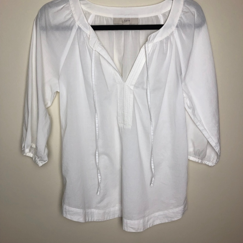 LOFT White Cotton Peasant Blouse Size XS